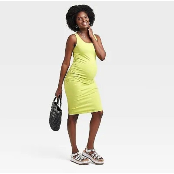 Isabel Maternity Sleeveless Bodycon Ruched Maternity Dress Green - Picture 2 of 11